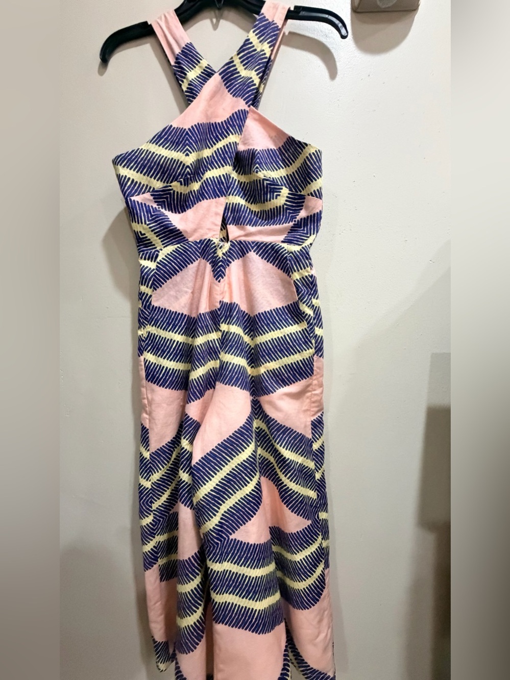 Corey Lynn Calter Pink Chevron Print Jumpsuit with Navy & Cream Accents